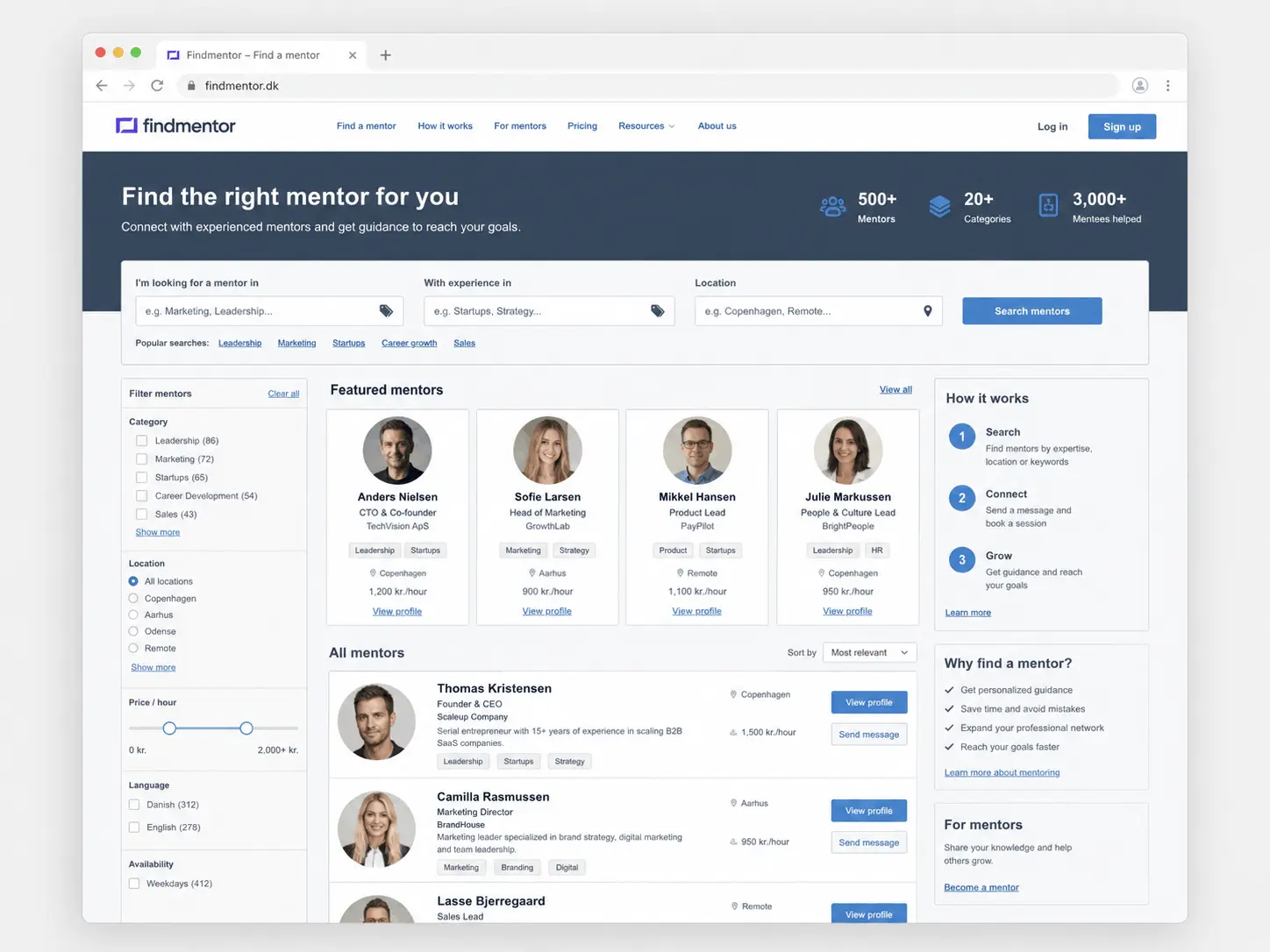 Earlier Find Mentor directory theme layout before the redesign