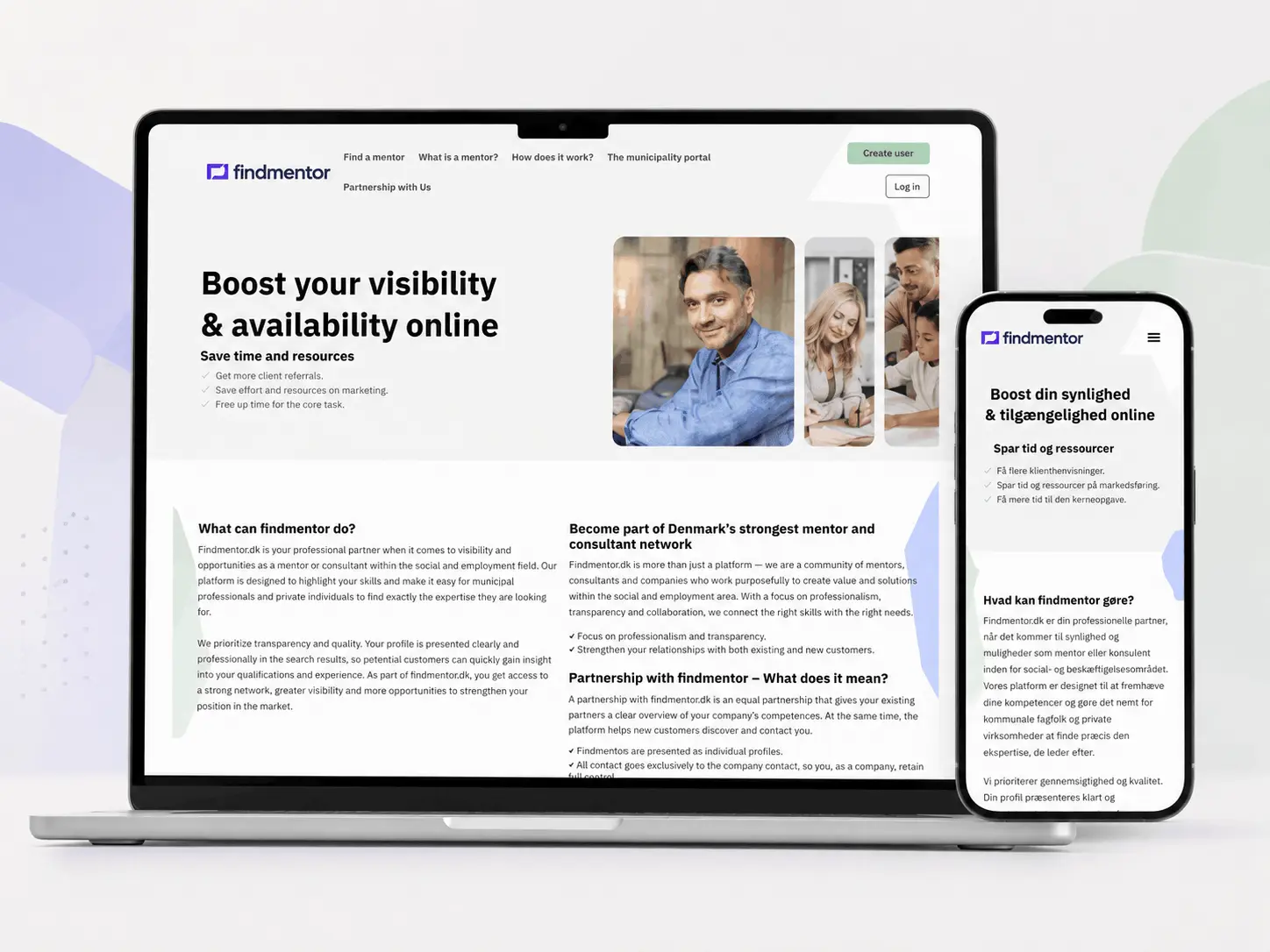 Find Mentor directory website shown on desktop and mobile screens