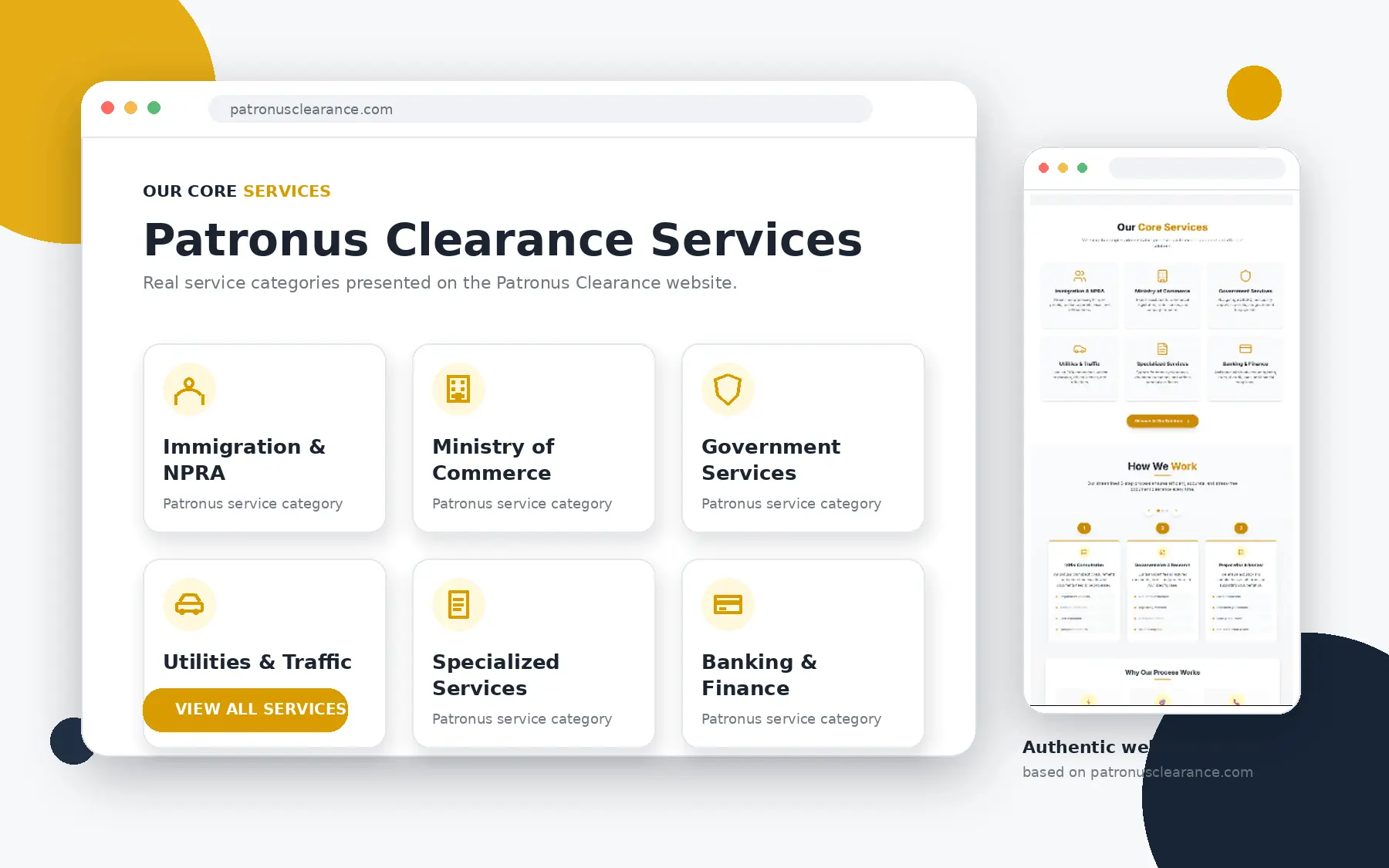 Patronus Clearance service categories and enquiry options