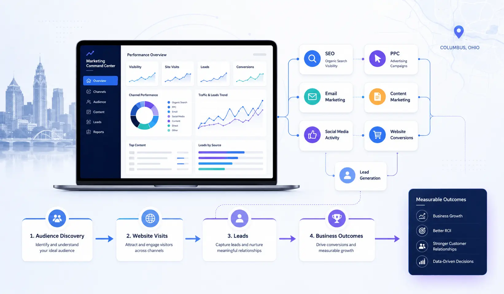 Digital marketing planning dashboard with search advertising email and conversion data