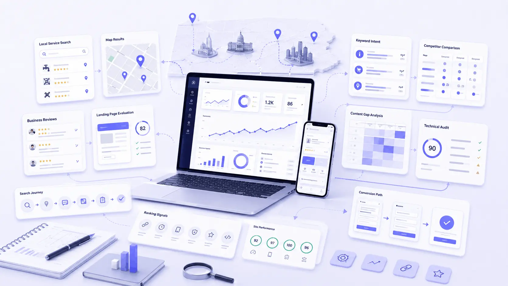 SEO strategy dashboard for a Pennsylvania business website
