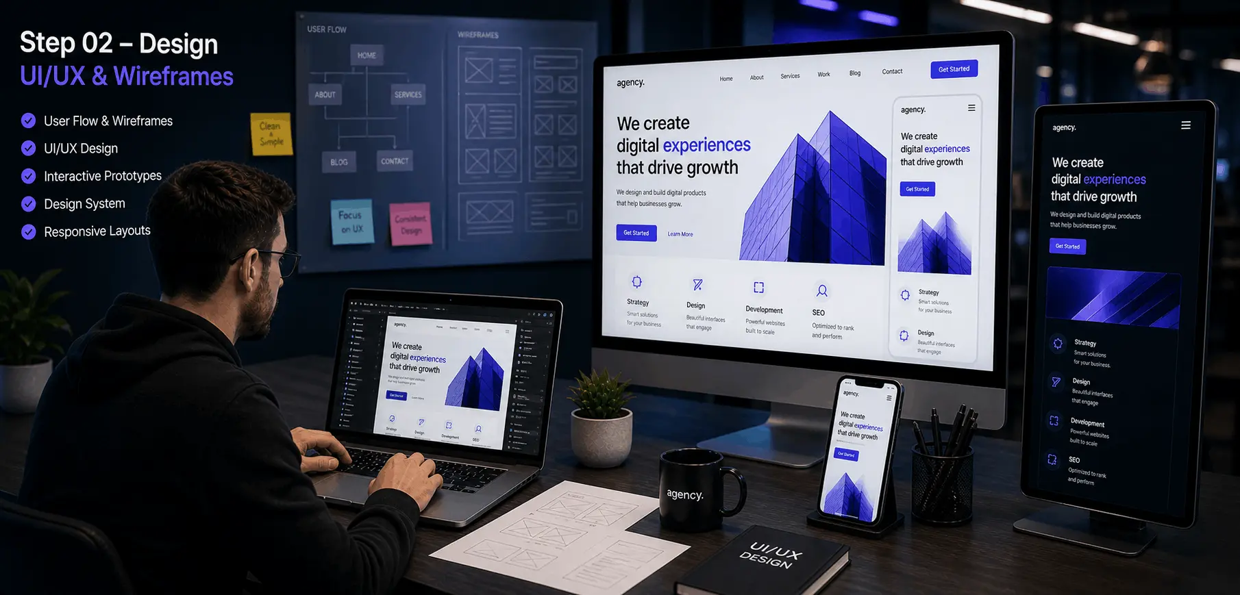 Website wireframes and UI design