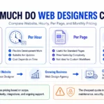 How much do web designers charge infographic comparing website, hourly, per-page and monthly web design pricing models.