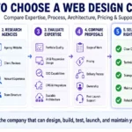 How to choose a web design company by comparing expertise, portfolio, architecture, pricing, project process, red flags, and post-launch support.